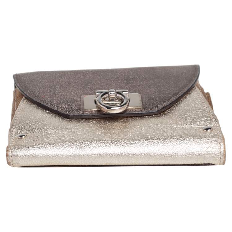 Pre Owned Salvatore Ferragamo Metallic Tricolor Leather Gancio Compact Wallet