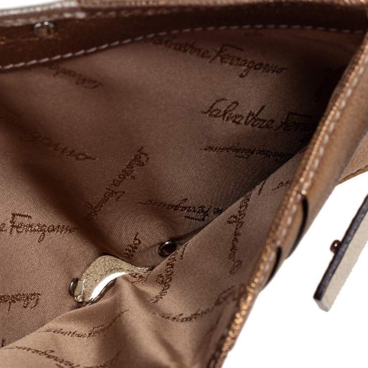 Pre Owned Salvatore Ferragamo Metallic Tricolor Leather Gancio Compact Wallet