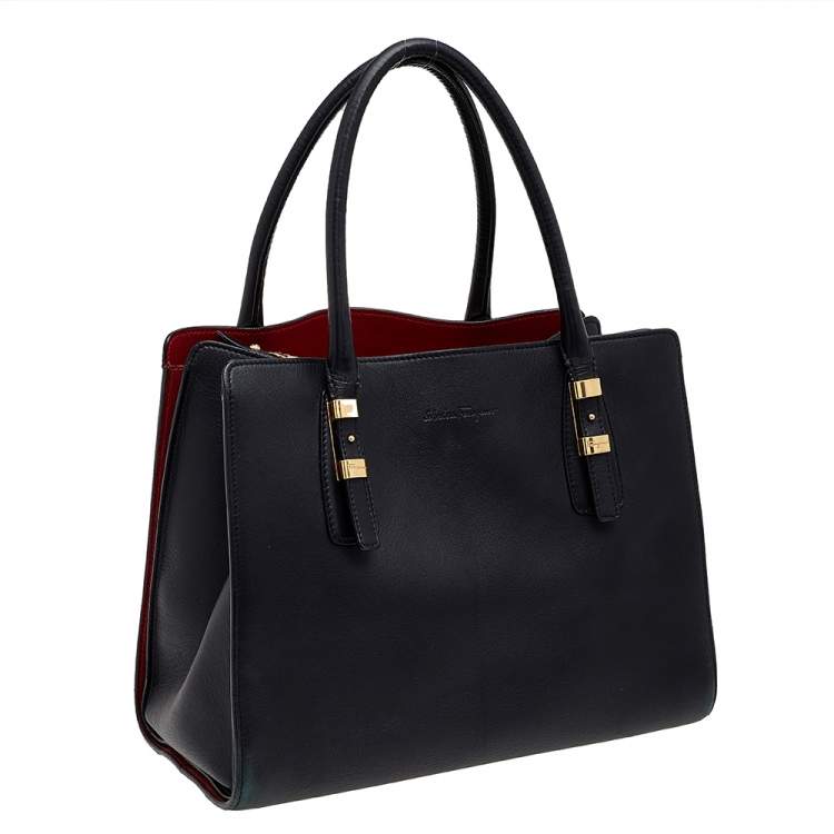 Pre Owned Salvatore Ferragamo Black Leather Tote