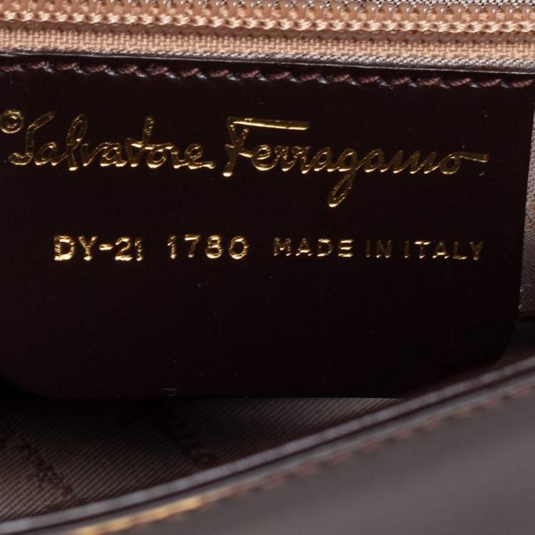 Pre Owned Salvatore Ferragamo Dark Brown Leather Gancio Flap Shoulder Bag 