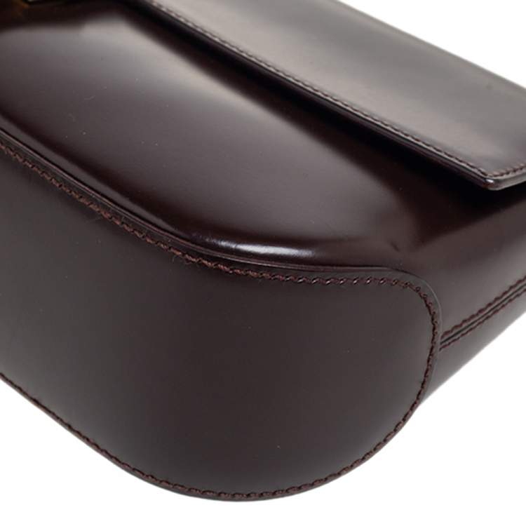 Pre Owned Salvatore Ferragamo Dark Brown Leather Gancio Flap Shoulder Bag 