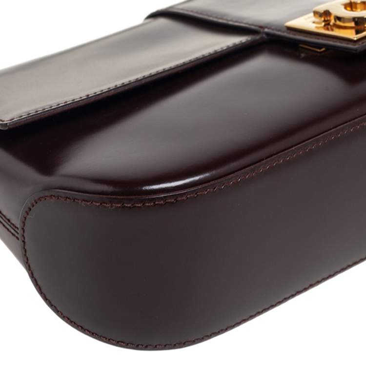 Pre Owned Salvatore Ferragamo Dark Brown Leather Gancio Flap Shoulder Bag 