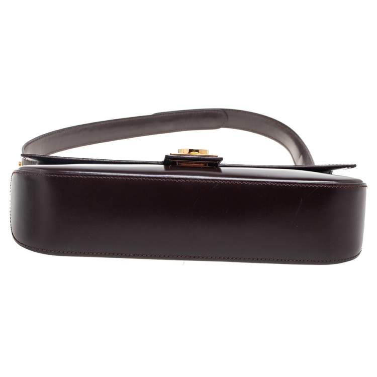 Pre Owned Salvatore Ferragamo Dark Brown Leather Gancio Flap Shoulder Bag 