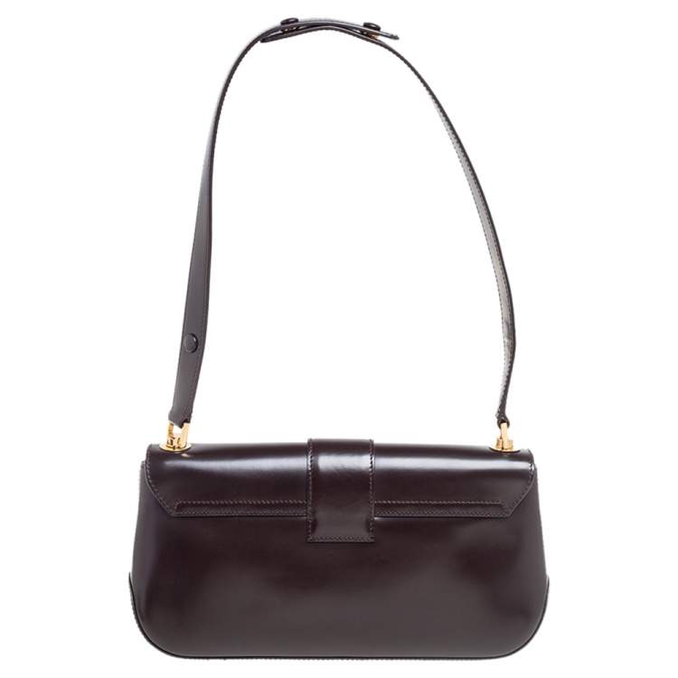 Pre Owned Salvatore Ferragamo Dark Brown Leather Gancio Flap Shoulder Bag 