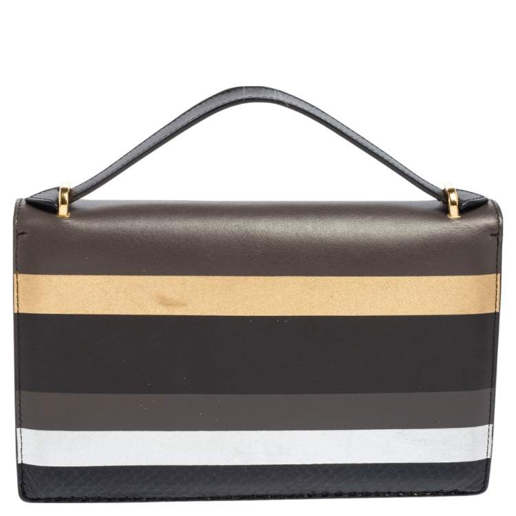 Pre Owned Salvatore Ferragamo Multicolor Stripe Leather and Python Trim Aileen Top Handle Bag