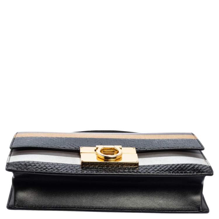 Pre Owned Salvatore Ferragamo Multicolor Stripe Leather and Python Trim Aileen Top Handle Bag