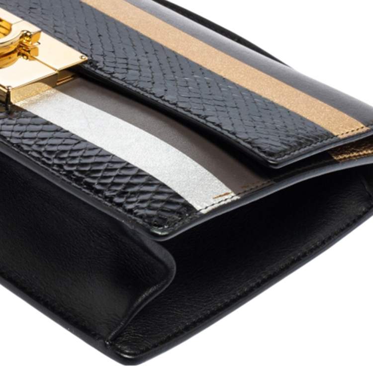 Pre Owned Salvatore Ferragamo Multicolor Stripe Leather and Python Trim Aileen Top Handle Bag