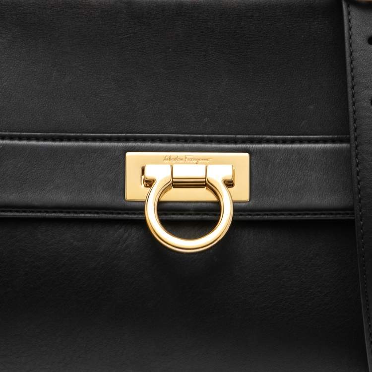 Pre Owned Salvatore Ferragamo Dark Blue Leather Medium Sofia Top Handle Bag