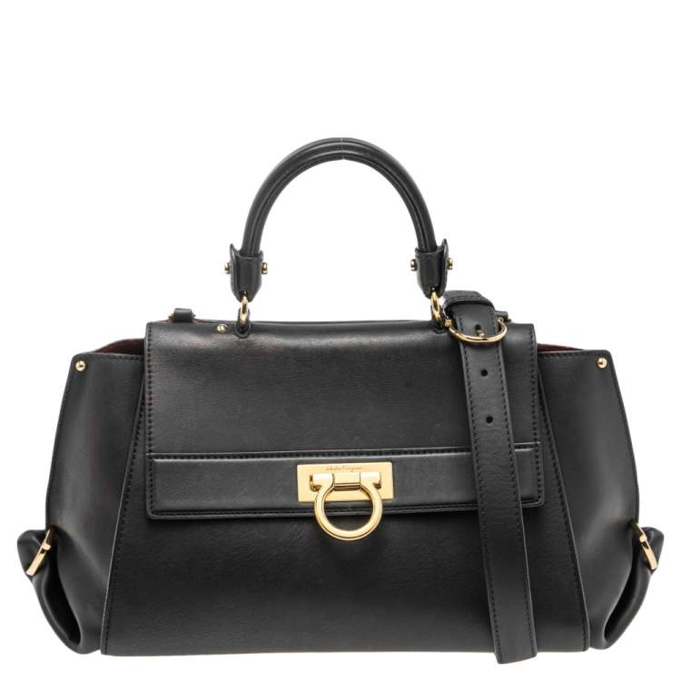 Pre Owned Salvatore Ferragamo Dark Blue Leather Medium Sofia Top Handle Bag