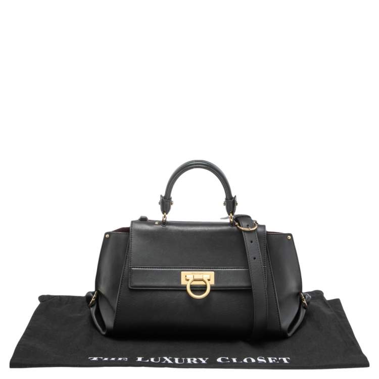 Pre Owned Salvatore Ferragamo Dark Blue Leather Medium Sofia Top Handle Bag