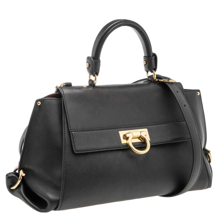 Pre Owned Salvatore Ferragamo Dark Blue Leather Medium Sofia Top Handle Bag
