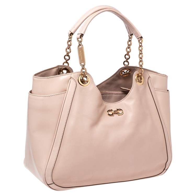 Pre Owned Salvatore Ferragamo Pink Leather and Patent Leather Betulla Tote