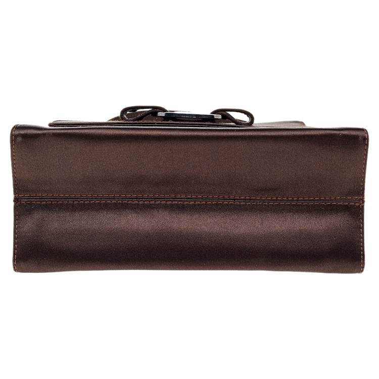 Pre Owned Salvatore Ferragamo Dark Brown Satin Crystal Embellished Vara Bow Top Handle Bag
