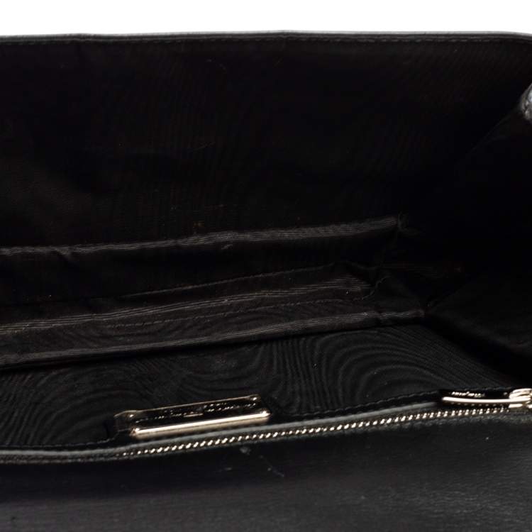 Pre Owned Salvatore Ferragamo Black Patent Leather Vara Bow Flap Wallet On Chain