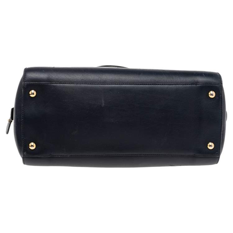Pre Owned Salvatore Ferragamo Navy Blue/Red Leather Satchel
