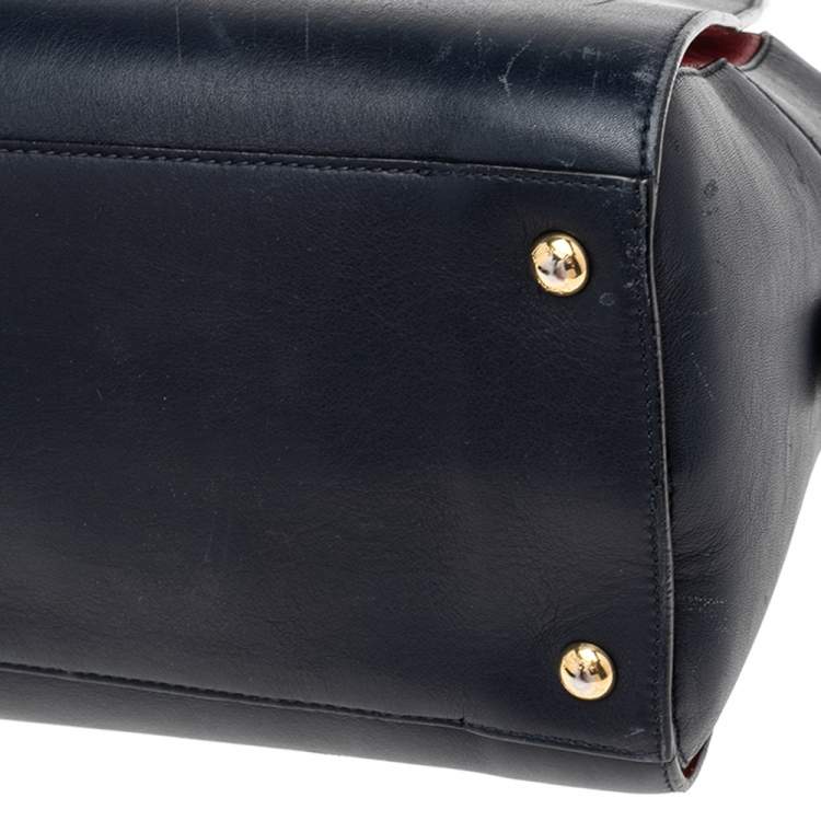 Pre Owned Salvatore Ferragamo Navy Blue/Red Leather Satchel