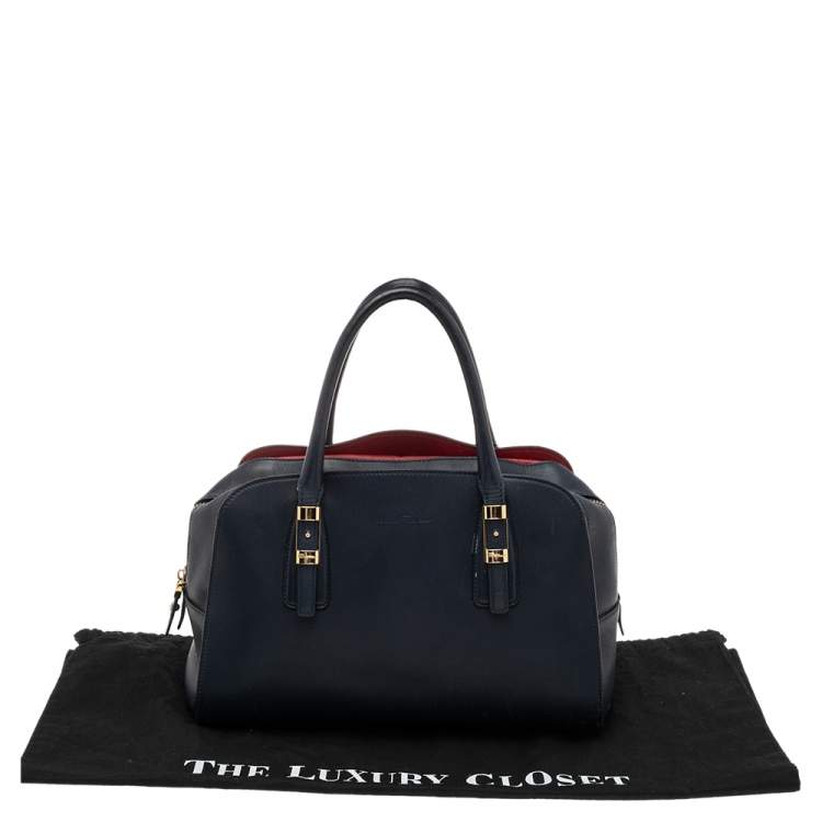 Pre Owned Salvatore Ferragamo Navy Blue/Red Leather Satchel