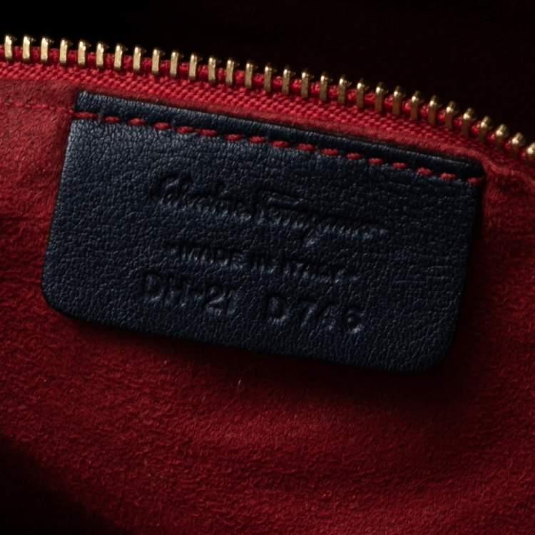 Pre Owned Salvatore Ferragamo Navy Blue/Red Leather Satchel