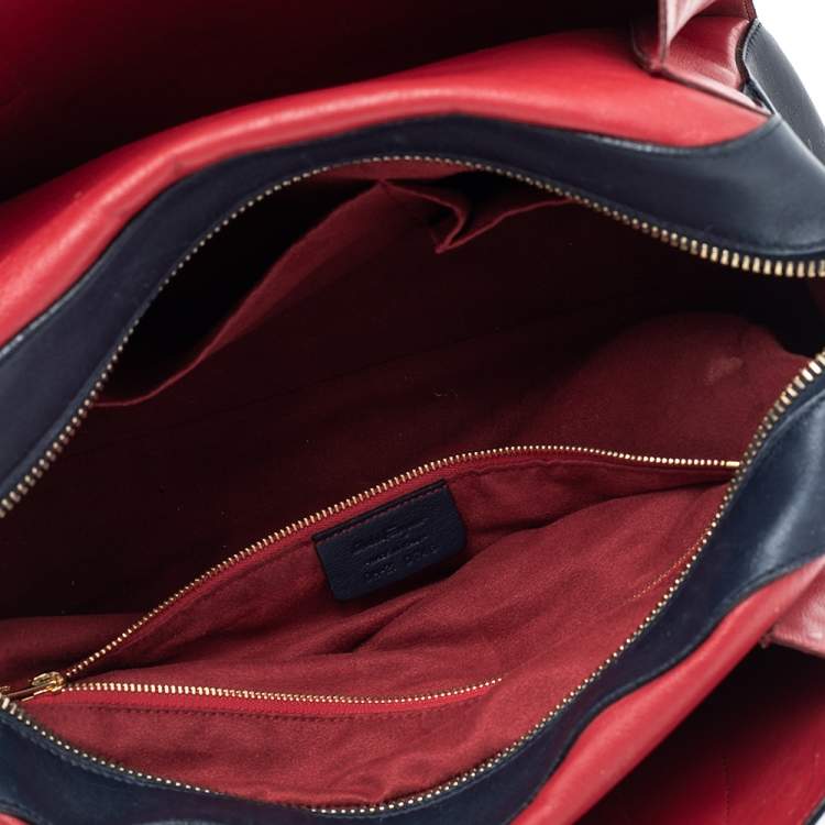 Pre Owned Salvatore Ferragamo Navy Blue/Red Leather Satchel