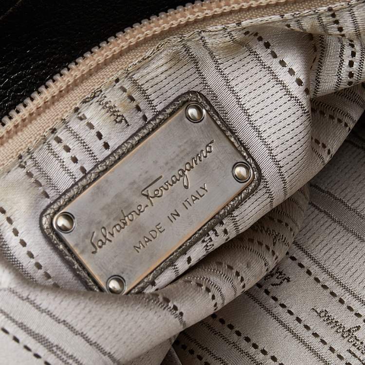 Pre Owned Salvatore Ferragamo Metallic Olive Leather Tote