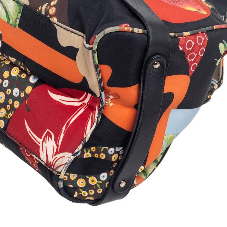 Pre Owned Salvatore Ferragamo Multicolor Nylon and Leather Jungle Safari Print Leopard Tote