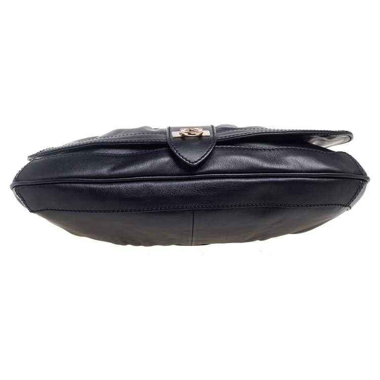 Pre Owned Salvatore Ferragamo Black Leather Pleated Flap Shoulder Bag