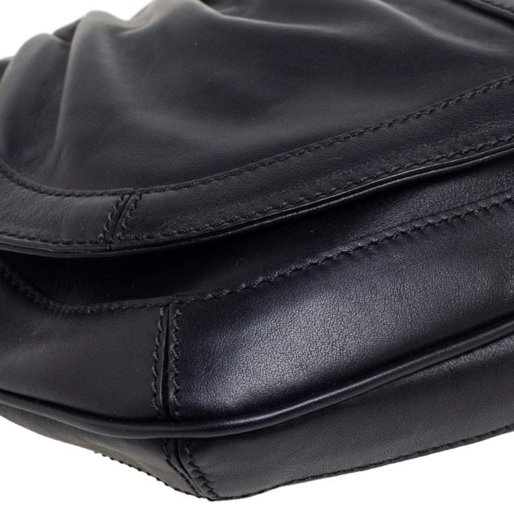 Pre Owned Salvatore Ferragamo Black Leather Pleated Flap Shoulder Bag