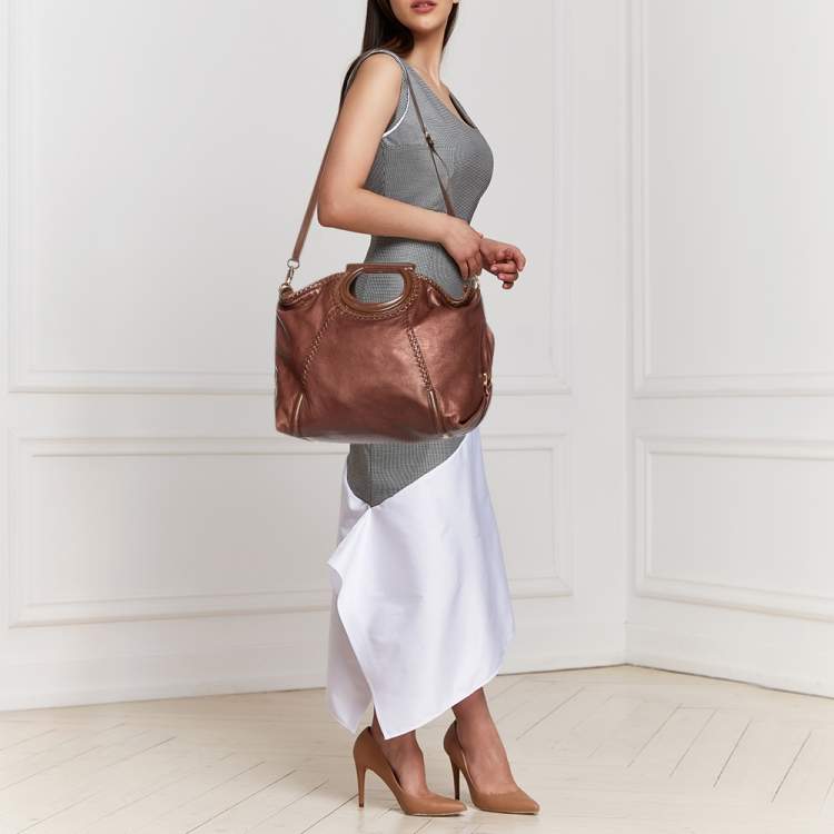 Pre Owned Salvatore Ferragamo Brown Leather Gancini Satchel