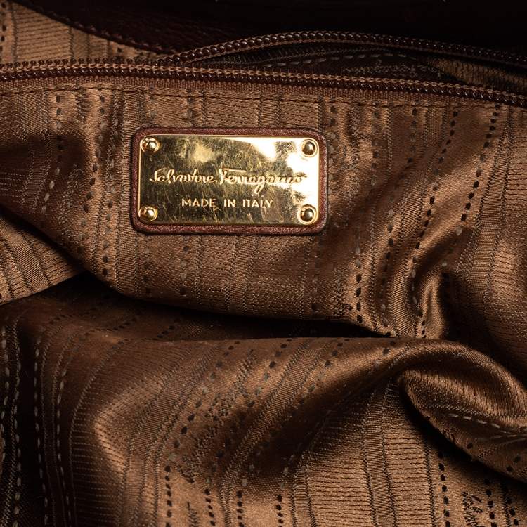 Pre Owned Salvatore Ferragamo Brown Leather Gancini Satchel