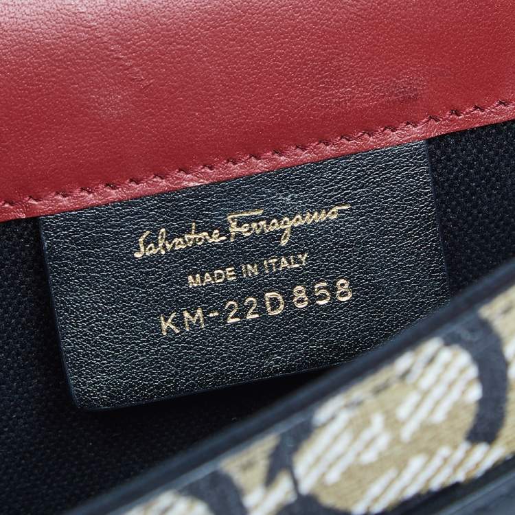 Pre Owned Salvatore Ferragamo Black/Cream Gancio Printed Canvas and Leather Gancini Shoulder Bag