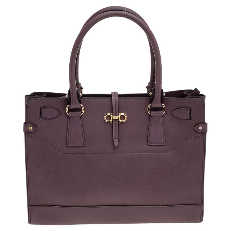 Pre Owned Salvatore Ferragamo Purple Leather Small Briana Tote