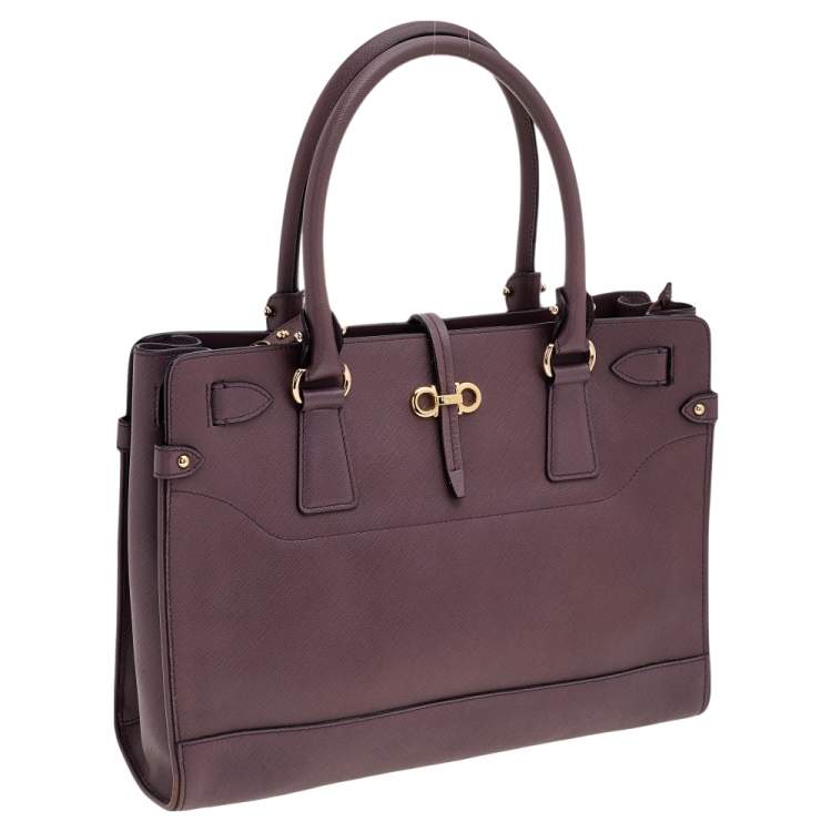 Pre Owned Salvatore Ferragamo Purple Leather Small Briana Tote