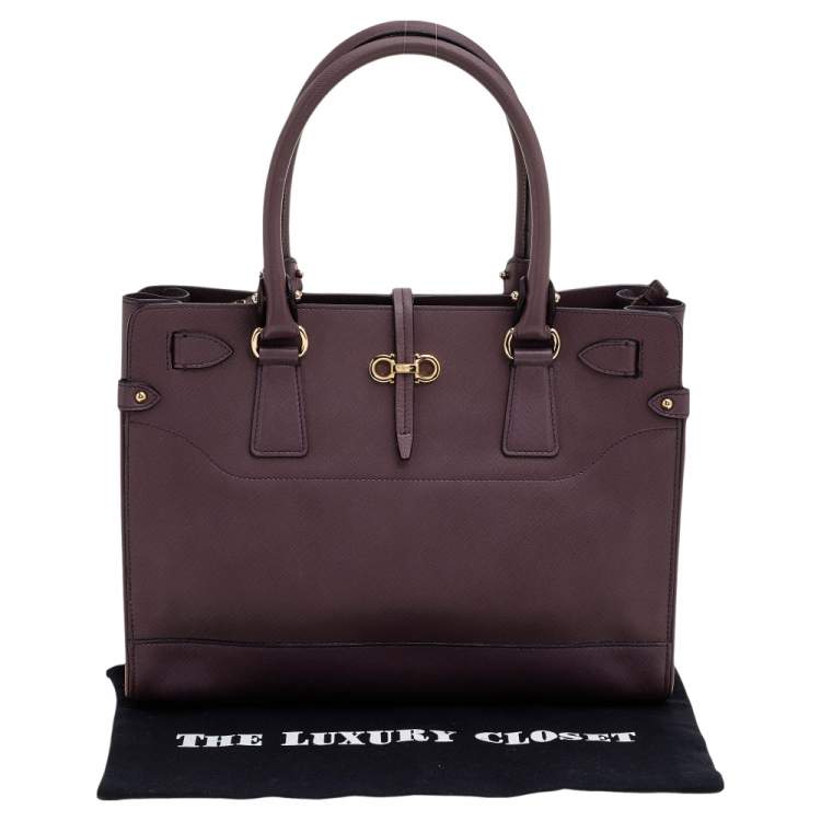 Pre Owned Salvatore Ferragamo Purple Leather Small Briana Tote