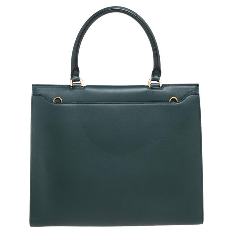 Pre Owned Salvatore Ferragamo Green Leather Kelly Top Handle Bag
