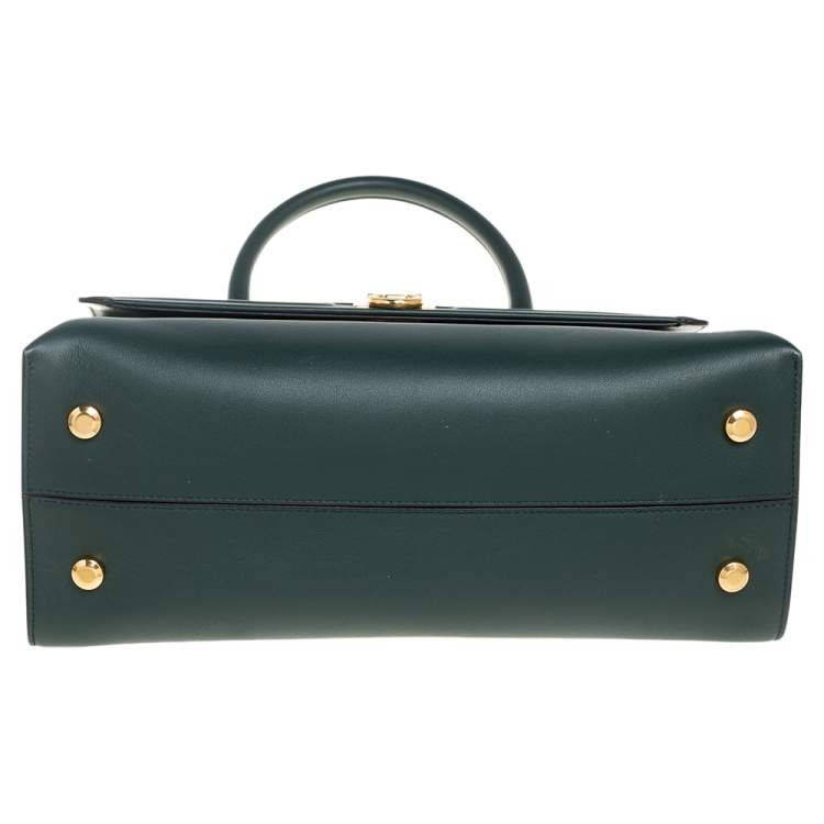 Pre Owned Salvatore Ferragamo Green Leather Kelly Top Handle Bag