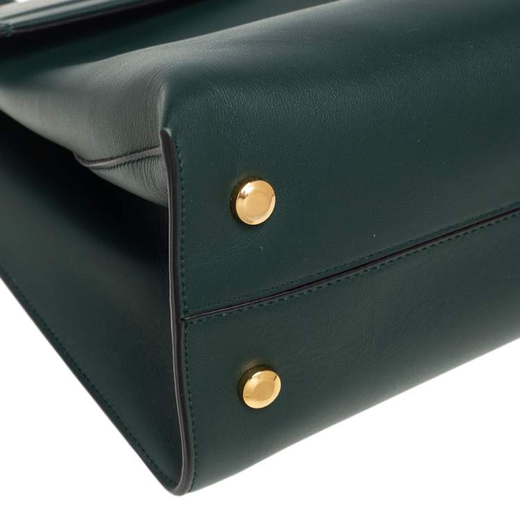 Pre Owned Salvatore Ferragamo Green Leather Kelly Top Handle Bag