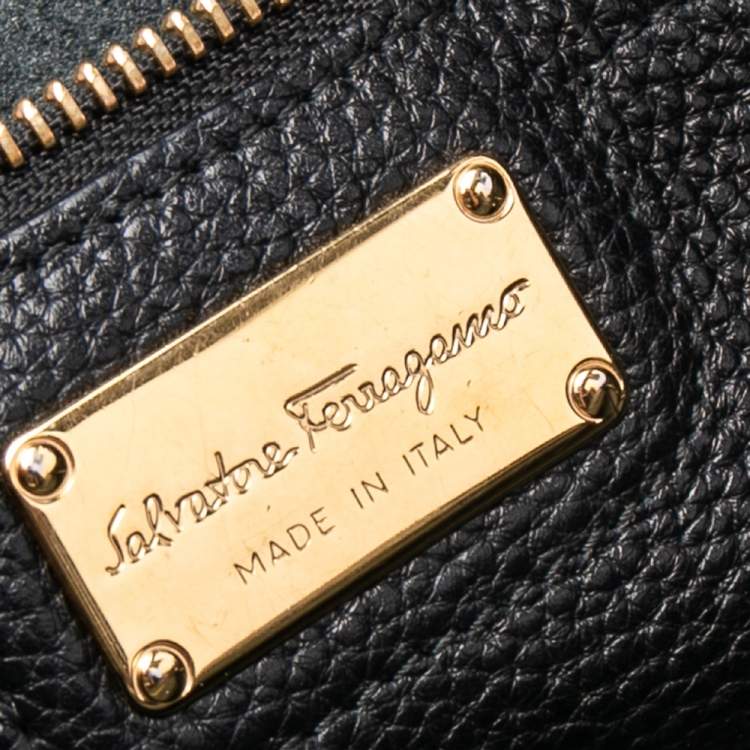 Pre Owned Salvatore Ferragamo Black Grained Leather Medium Amy Tote