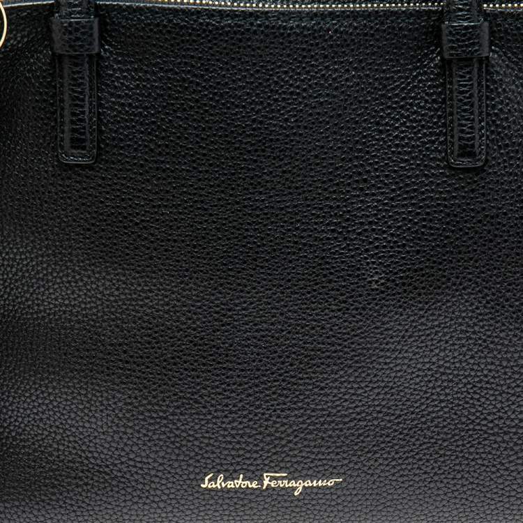 Pre Owned Salvatore Ferragamo Black Grained Leather Medium Amy Tote