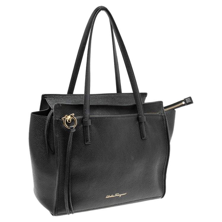 Pre Owned Salvatore Ferragamo Black Grained Leather Medium Amy Tote