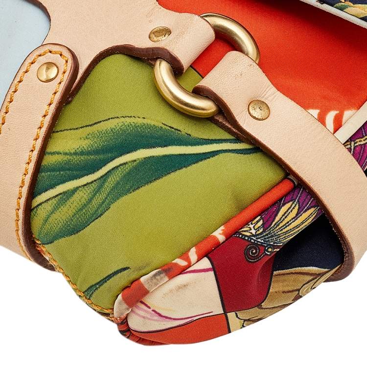 Pre Owned Salvatore Ferragamo Multicolor Printed Nylon and Leather Flap Shoulder Bag