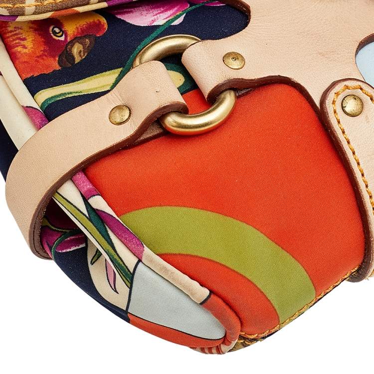 Pre Owned Salvatore Ferragamo Multicolor Printed Nylon and Leather Flap Shoulder Bag