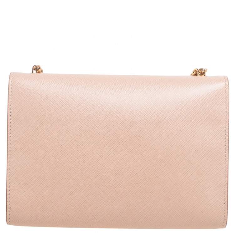 Pre Owned Salvatore Ferragamo Beige Leather Vara Bow Chain Shoulder Bag