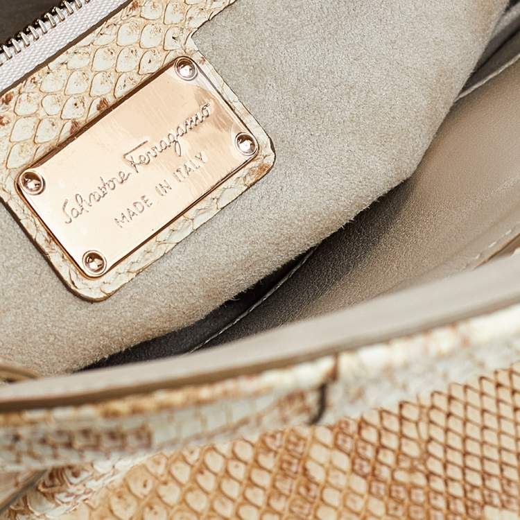Pre Owned Salvatore Ferragamo Beige Python Leather Tote