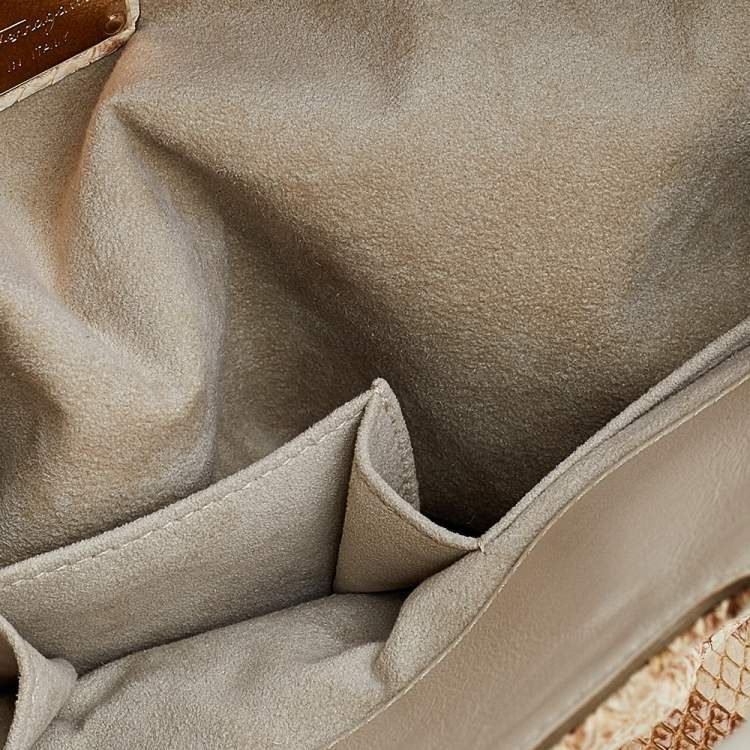 Pre Owned Salvatore Ferragamo Beige Python Leather Tote