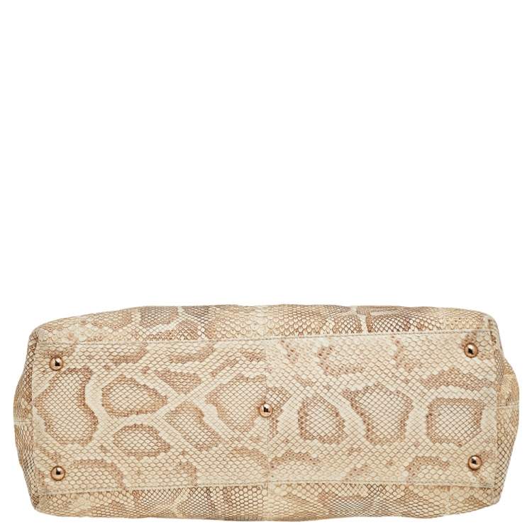 Pre Owned Salvatore Ferragamo Beige Python Leather Tote
