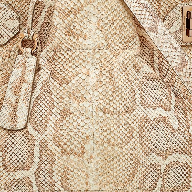 Pre Owned Salvatore Ferragamo Beige Python Leather Tote