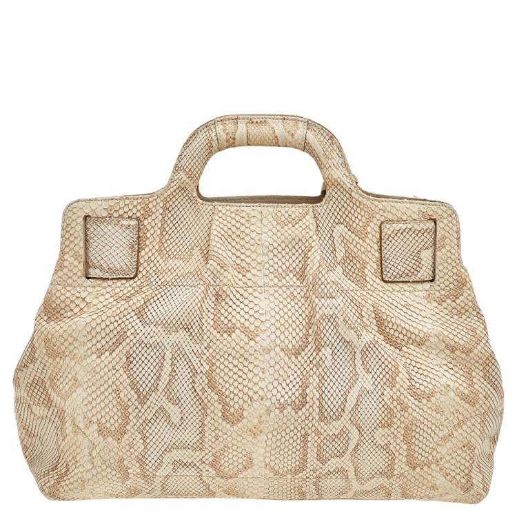 Pre Owned Salvatore Ferragamo Beige Python Leather Tote