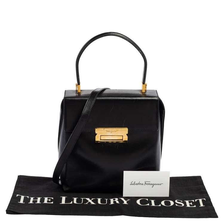 Pre Owned Salvatore Ferragamo Black Leather Top Handle Bag