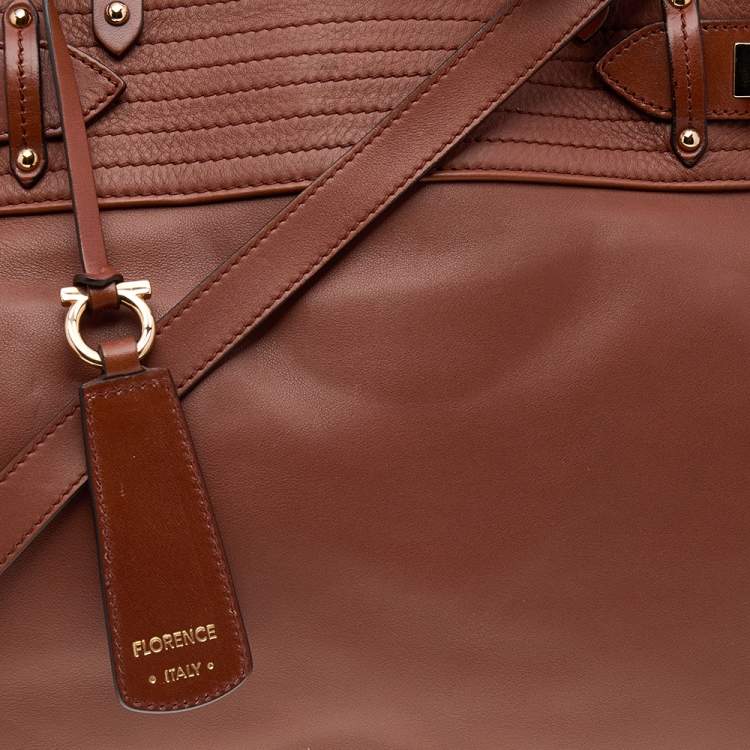 Pre Owned Salvatore Ferragamo Brown Leather Gancini Tote