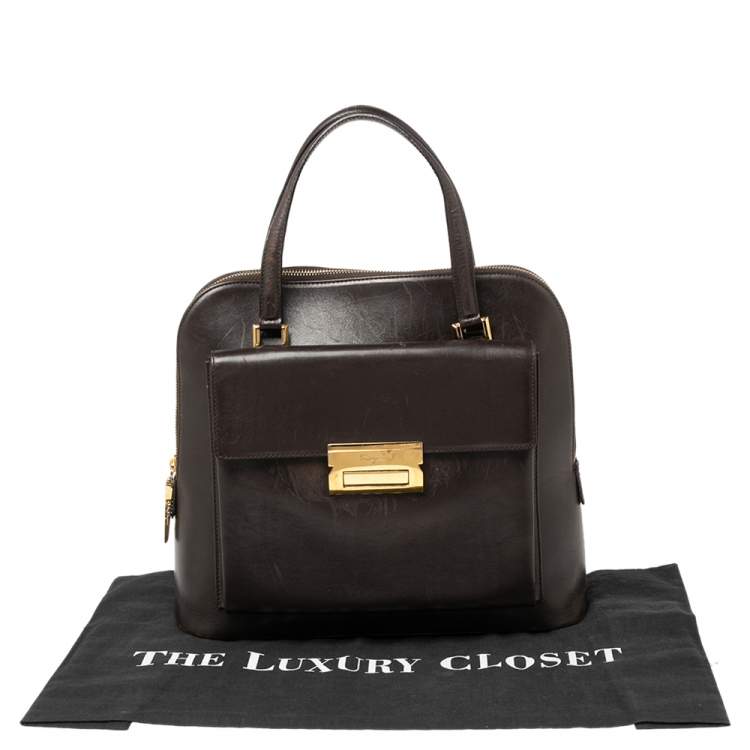 Pre Owned Salvatore Ferragamo Brown Leather Front Pocket Satchel